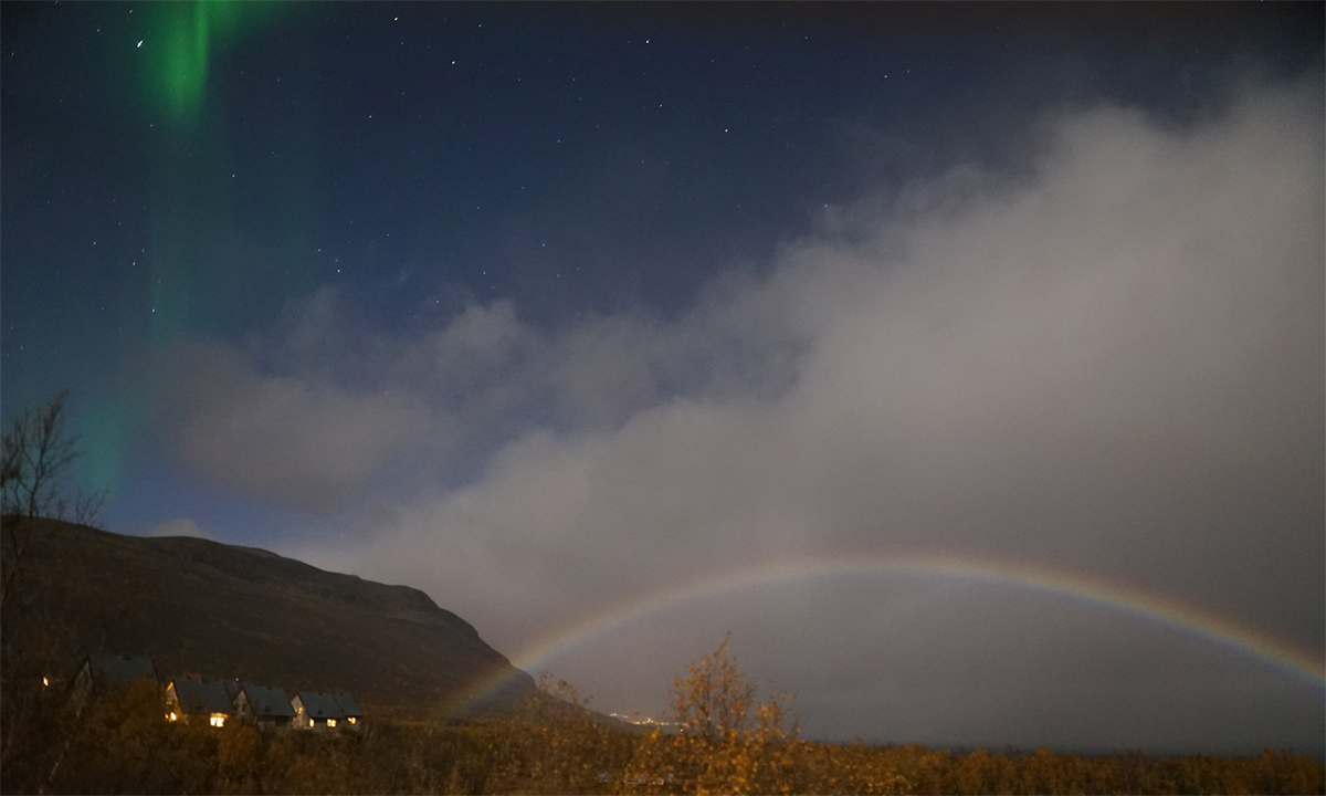 Aurora borealis, the Northern Lights, and a moonbow. Credit: Chad Blakely / Lights Over Lapland