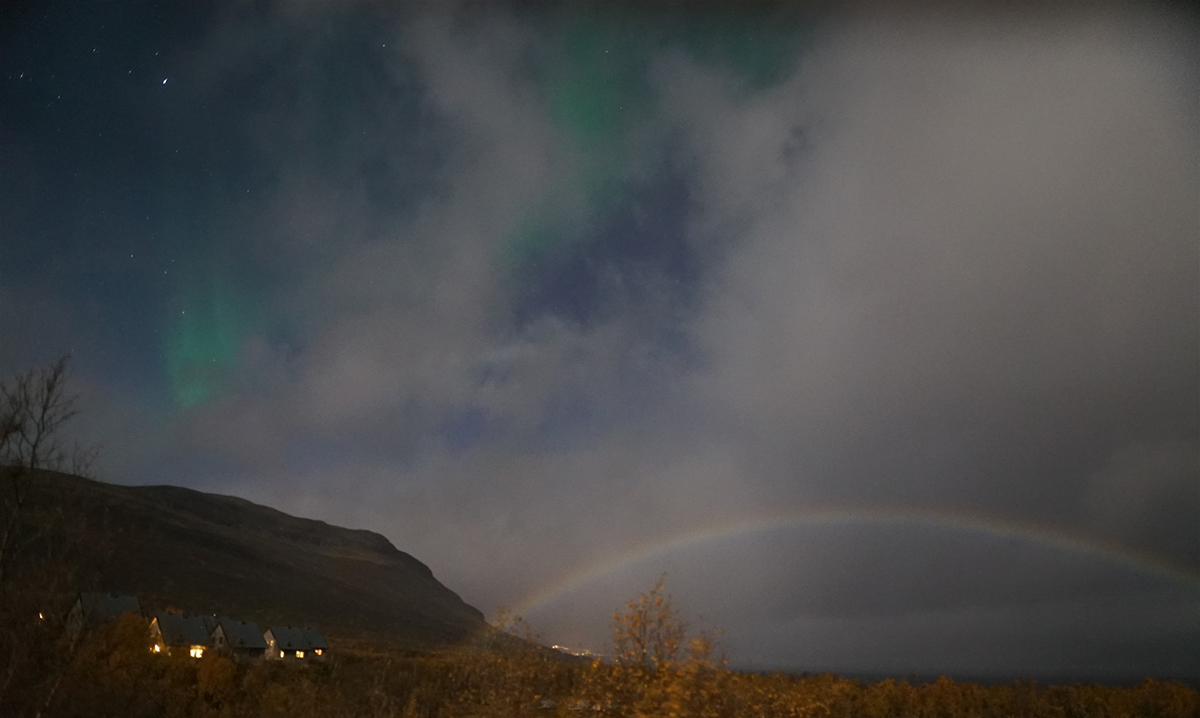 Aurora borealis, the Northern Lights, and a moonbow. Credit: Chad Blakely / Lights Over Lapland