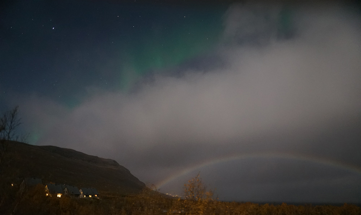 Aurora borealis, the Northern Lights, and a moonbow. Credit: Chad Blakely / Lights Over Lapland