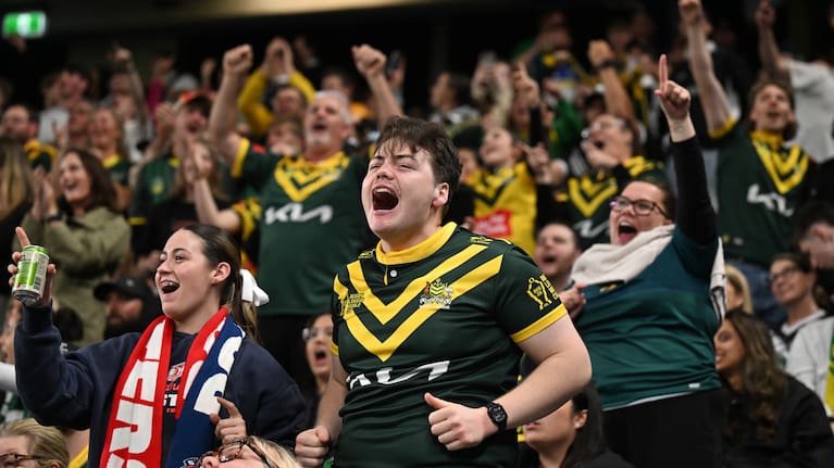 Australia fans celebrate.