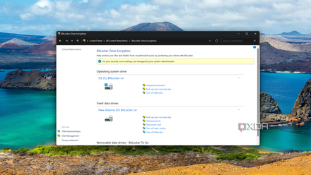 Screenshot of BitLocker settings in Control Panel showing multiple fixed drives are encrypted