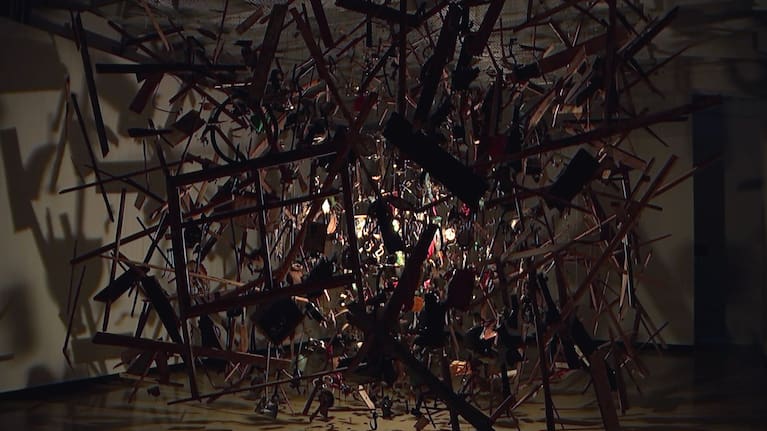 British artist Cornelia Parker's piece Cold Dark Matter.