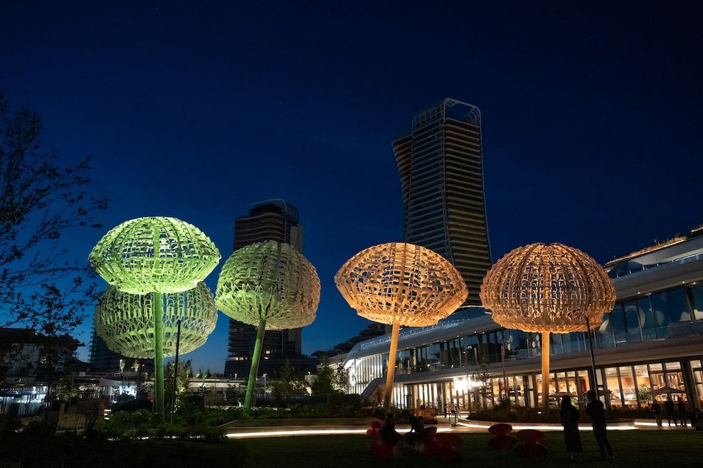 bush capsules mushrooms public art sculptures oakridge park vancouver 