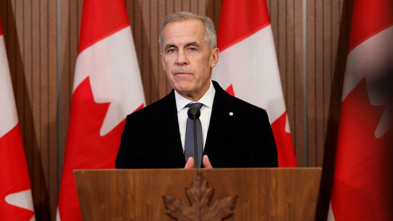 Canada Prime Minister Mark Carney delivers a statement on Parliament Hill following a deadly fire at Canadian Forces Base Wainwright in Alberta, in Ottawa.
