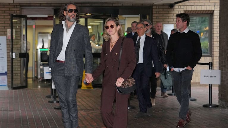 Comedian and actor Russell Brand arrives at Southwark Crown Court where he is charged with counts of rape and sexual assault against six women.