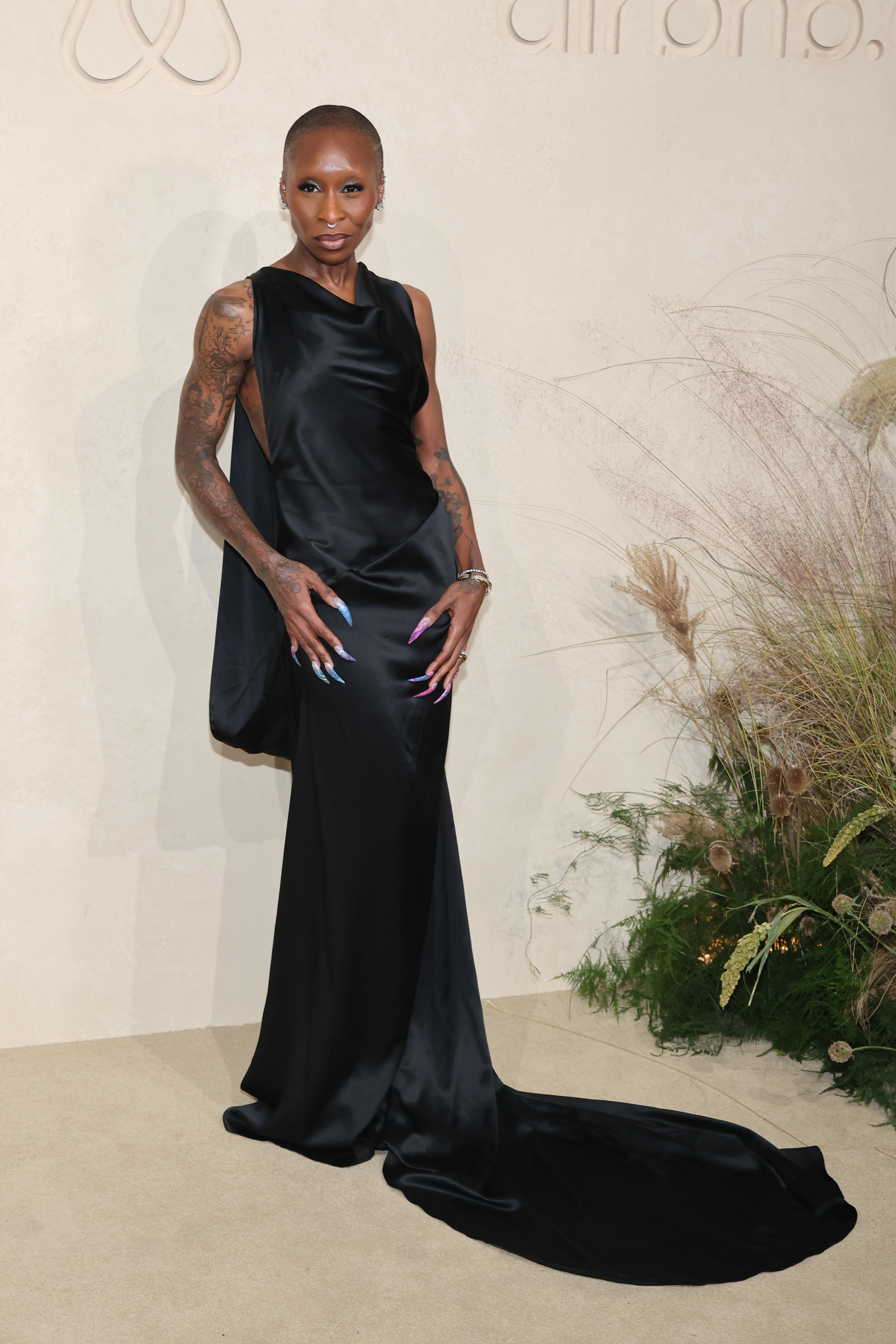 Cynthia Erivo in a black dress at Airbnb.org's first-ever gala.