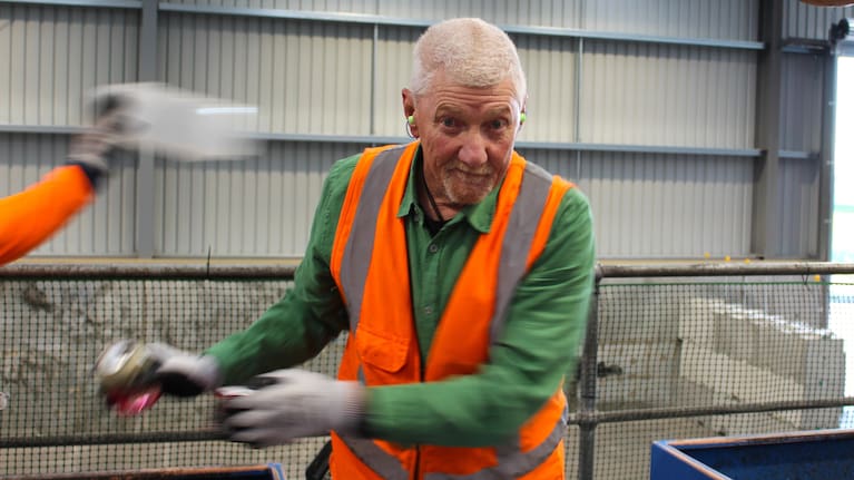 Cyril Dawson on the sorting line at the newly reopened Blenheim Waste Sorting Centre. Dawson said sorting took a lot of speed and focus. (Source: LDR / Kira Carrington)