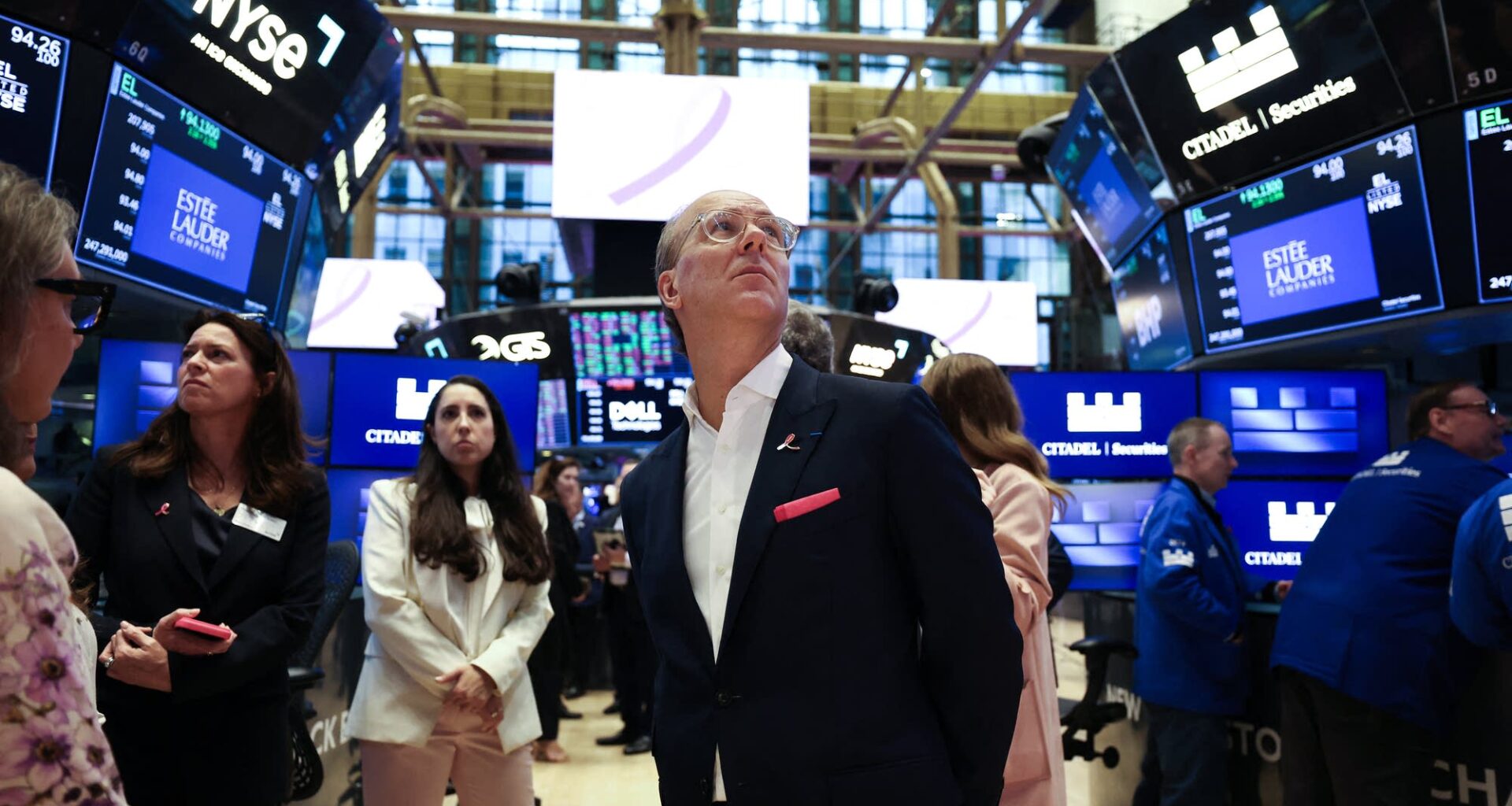 Stephane de La Faverie, CEO of Estee Lauder Companies, observes trading on the floor of the New York Stock Exchange. The global cosmetics firm's stock is down 12% so far this year.