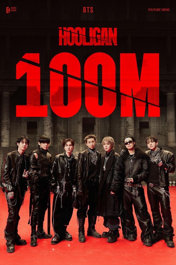 A BigHit Music commemorative poster celebrating 100 million YouTube views for BTS' 'Hooligan' music video / Courtesy of HYBE
