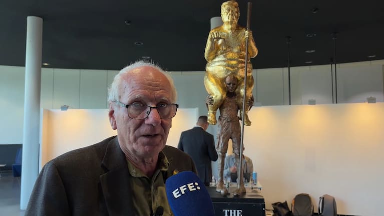 Danish sculptor Jens Galschiøt says the work is a satirical protest against Trump's environmental record.