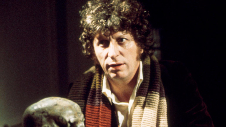 Tom Baker, the Fourth Doctor, stares down an alien threat on Doctor Who