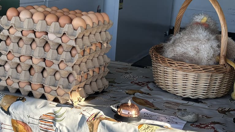 As well as supplying local businesses, Sharman also sells eggs outside her house.