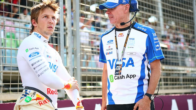Liam Lawson of New Zealand and Visa Cash App Racing Bulls and Alan Permane.