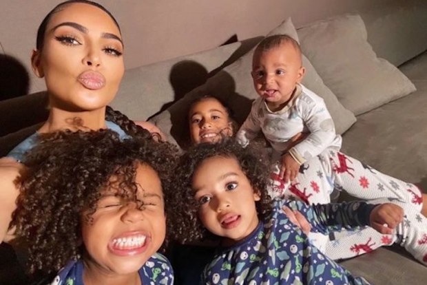 Kim Kardashian with her children North, Saint, Chicago and Psalm.