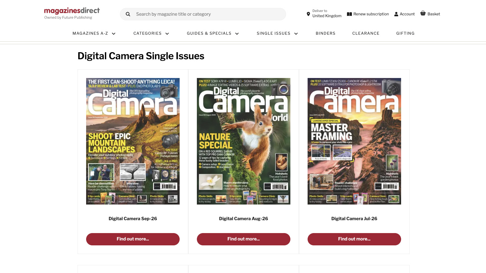 Digital Camera magazine landing page for buying single back issues of the magazine: