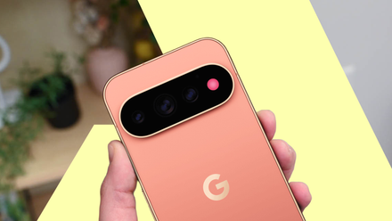 Google Pixel 11 Pro with its rear notification light glowing.