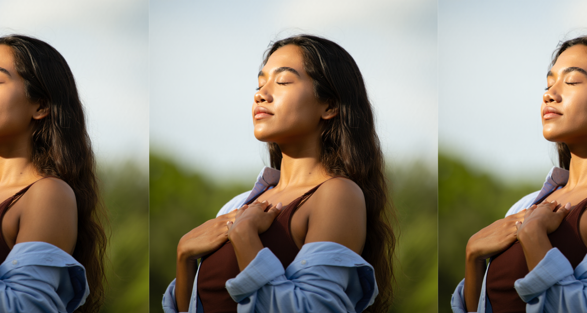 A woman breathing deeply, an example of how to lower cortisol