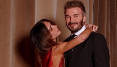 Victoria Beckham, 52, shows off ultra-toned arms in daring red-hot gown