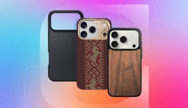 Three different cases for it iPhone 18 Pro against a blue, orange and pink gradient CNET background.