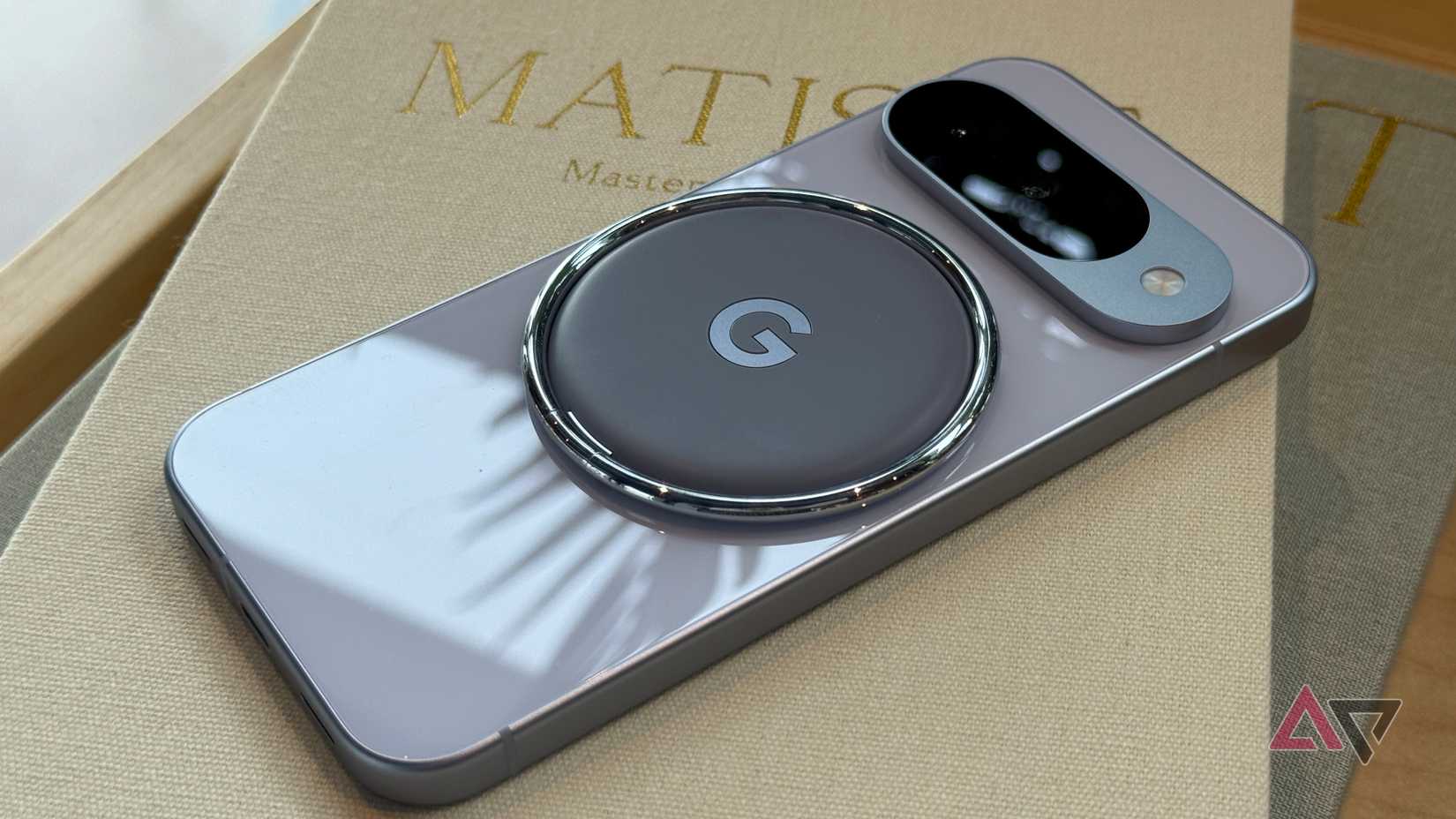 A Google Pixel phone with a Pixelsnap accessory.