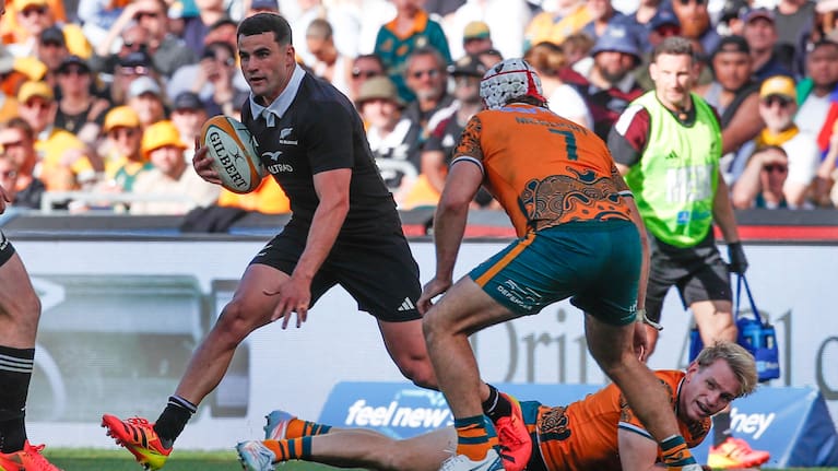 Josh Moorby in action against the Wallabies in the second Bledisloe Cup Test at Accor Stadium in Sydney.