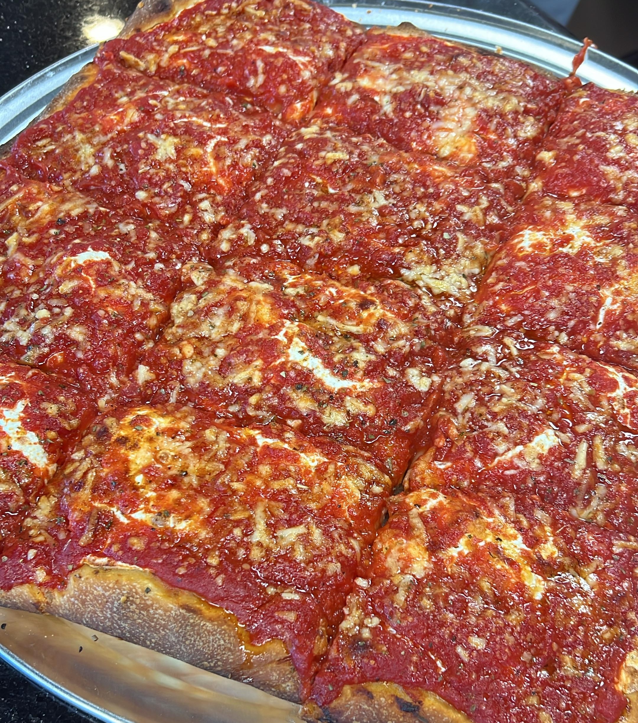 The Upside Down Square pie at Kosher Square Pizza