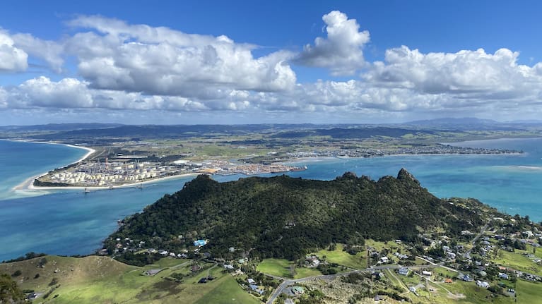 Marsden Point and One Tree Point view on the south side of Whangārei Harbour viewed from Mt Manaia.