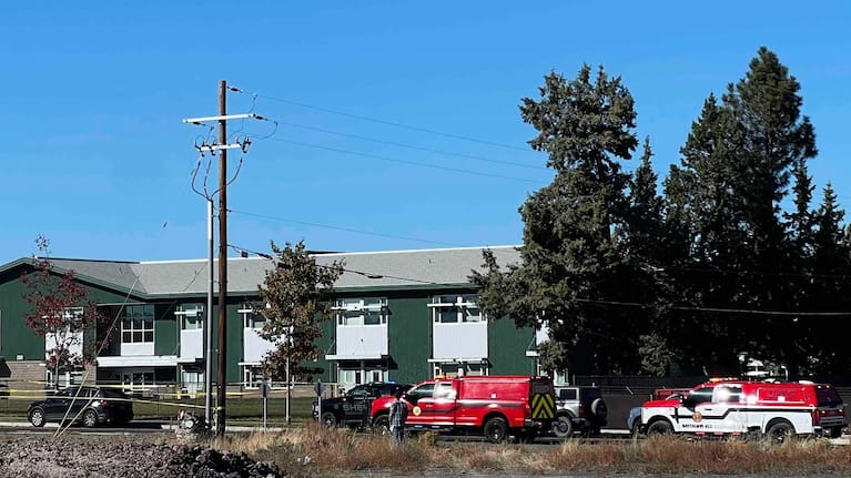 Emergency vehicles arrive at Silver Rail Elementary School following a shooting.
