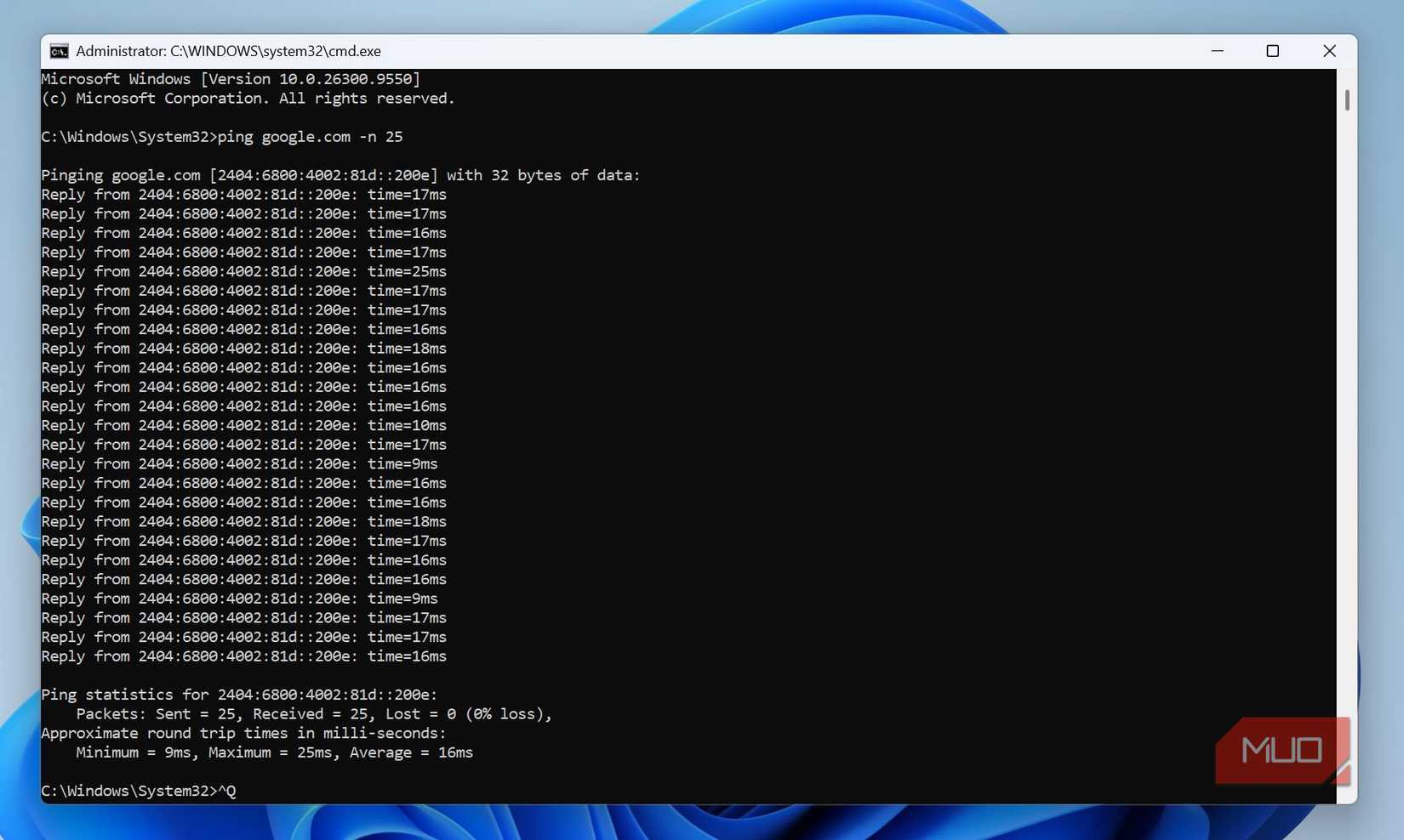 Ping command in Command Prompt