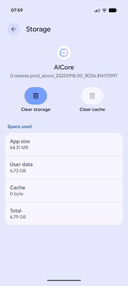 storage details for aicore app