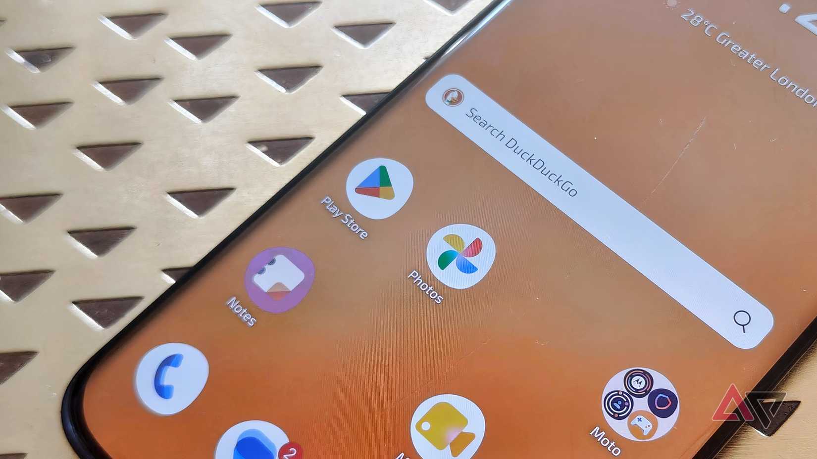 An Android phone, showing the Play Store logo.