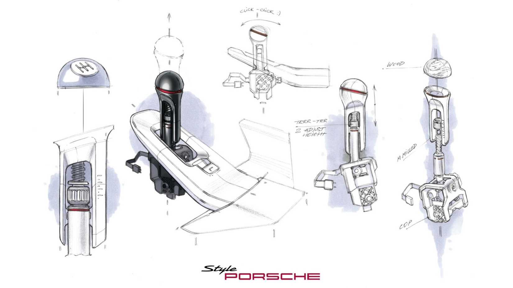 Porsche Mission S transmission shift lever design sketch