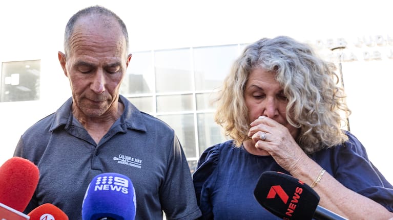 Debra and Martin Robinson, parents of Australian brothers Callum and Jake Robinson speak during a press conference in Ensenada, Mexico.