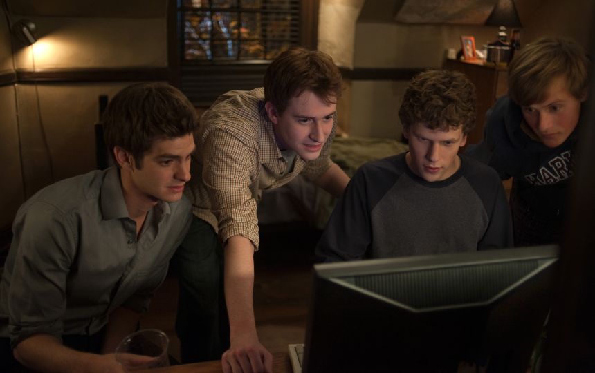 Jesse Eisenberg, third from left, played young Mark Zuckerberg, a precocious Harvard coder.