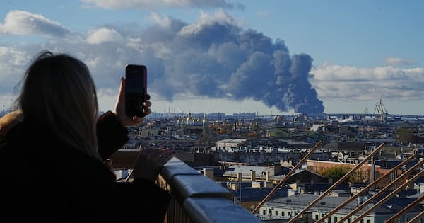 St Petersburg oil facilities burn as Ukraine launches drones at Russia