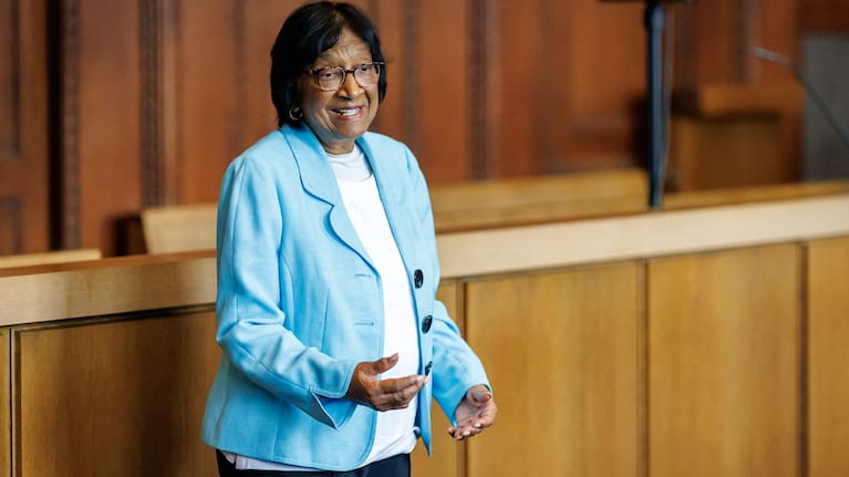 South African-born jurist and former UN human rights chief Navanethem "Navi" Pillay, speaks at the Nuremberg Forum in Nuremberg, Germany, Friday, October 9, 2026, following the announcement that she had been awarded the 2026 Nobel Peace Prize.