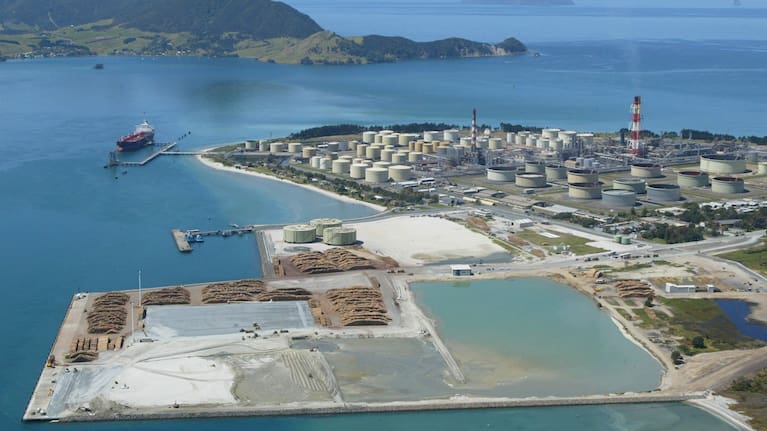 The beginnings of large-scale port development at Whangārei Harbour's Marsden Point in 2002, nearly a generation ago.