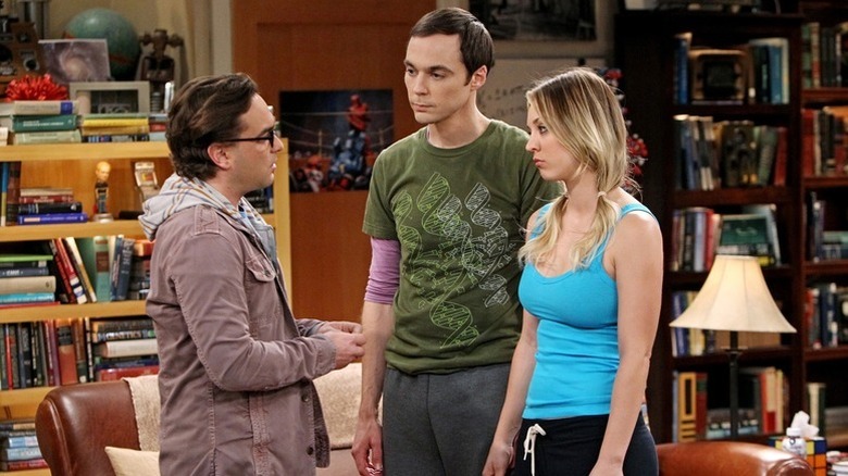 Leonard arguing with Penny and Sheldon in The Big Bang Theory