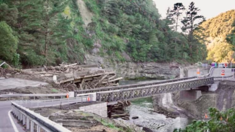 The damaged bridge following the 2023 cyclone.
