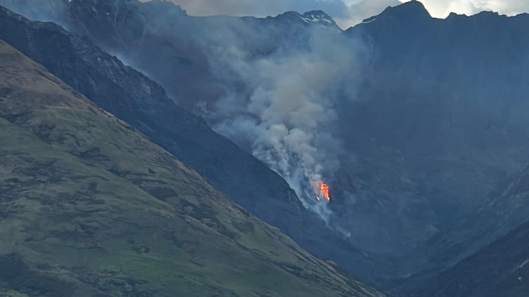 The fire burning at Walter Peak Station near Queenstown on October 7.
