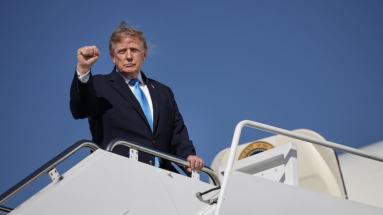Trump boards Air Force One ahead of campaigning in Nebraska, October 5, 2026.