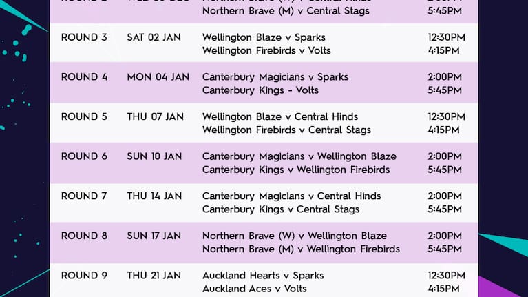 TVNZ's Super Smash 2026/27 fixture list.