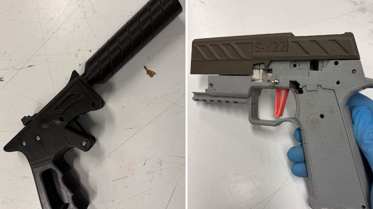 Two of the 3D-printed firearms seized by police. 