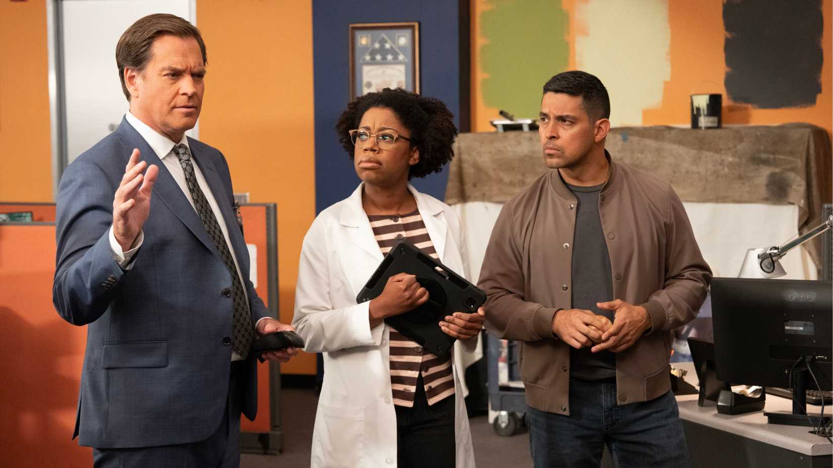 Michael Weatherly as DiNozzo, Diona Reasonover as Kasie, Wilmer Valderrama as Torres on NCIS