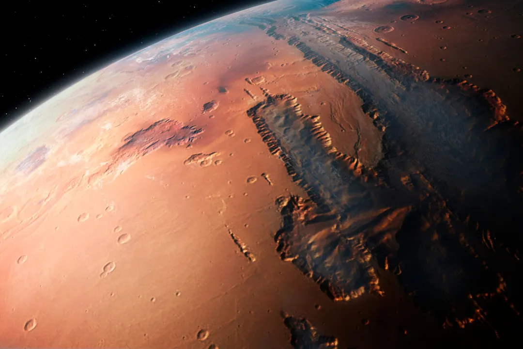 Artist's impression of the Valles Marineris canyon system on Mars. Credit: Mark Garlick/Science Photo Library