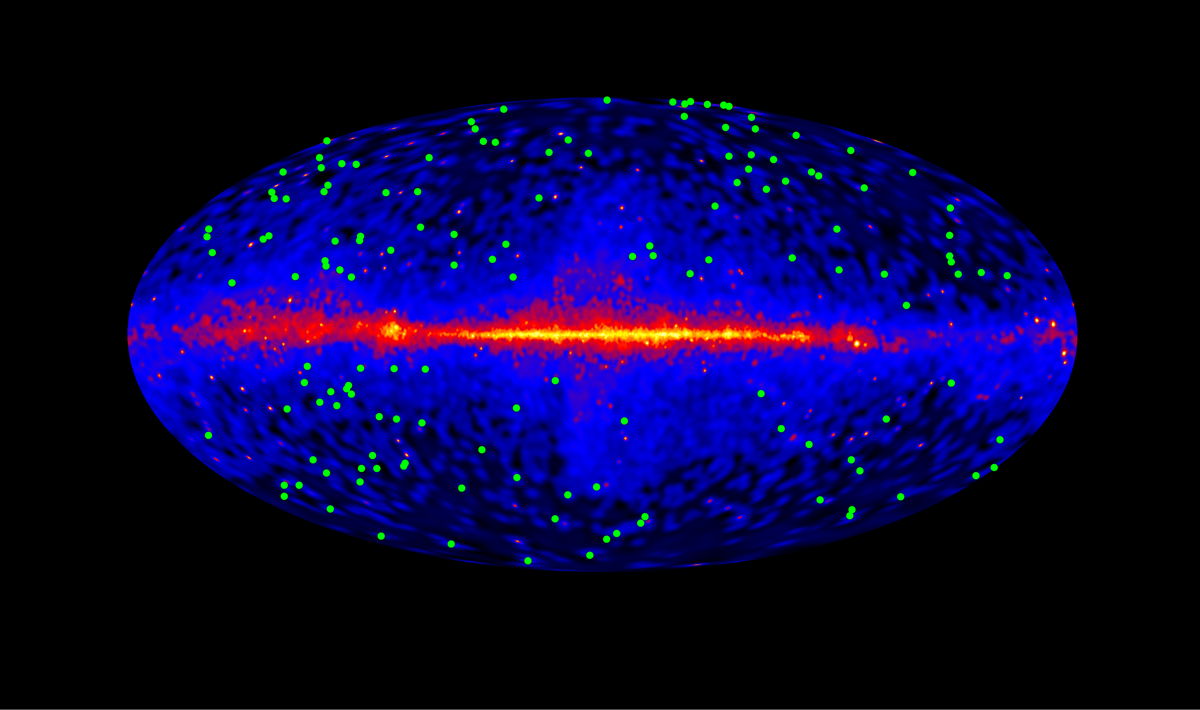 A blue oval with green dots throughout it