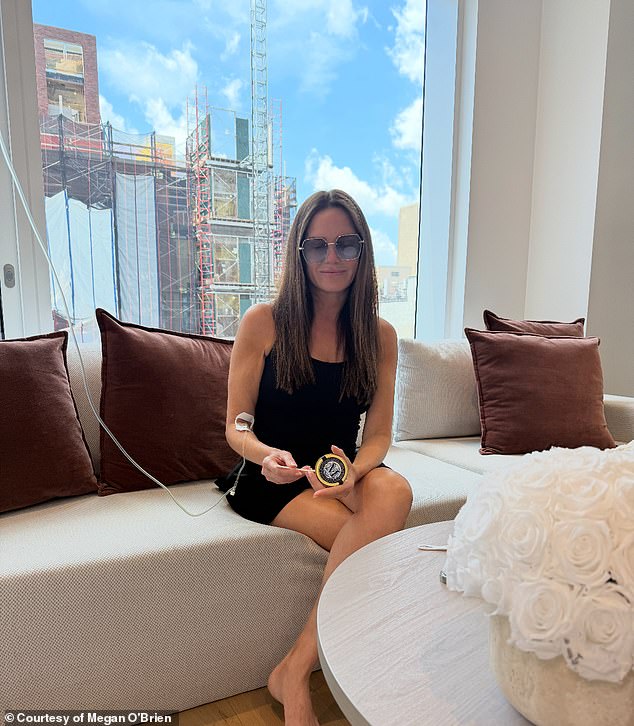 Meredith Marks (pictured), who appeared on the Real Housewives of Salt Lake City, is among the many celebrities enjoying on-demand IV hydration in the Hamptons this summer