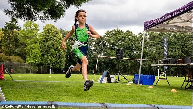 Isabelle Vella (pictured), of Cambridgeshire, was once a 'carefree, adventurous and happy' child who enjoyed partaking in triathlon events and spending time with her friends. But after complaining of leg pains, in April she was diagnosed with Osteochondroma, a rare bone cancer