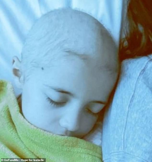 Speaking about the devastating diagnosis, Isabelle's father, Al Vella, told MailOnline: 'My wife took her to the doctor while I was at work. We just couldn't believe it, my wife collapsed at the hospital. We were both in pieces on the phone' (Pictured: Isabelle at hospital during her chemotherapy treatment)