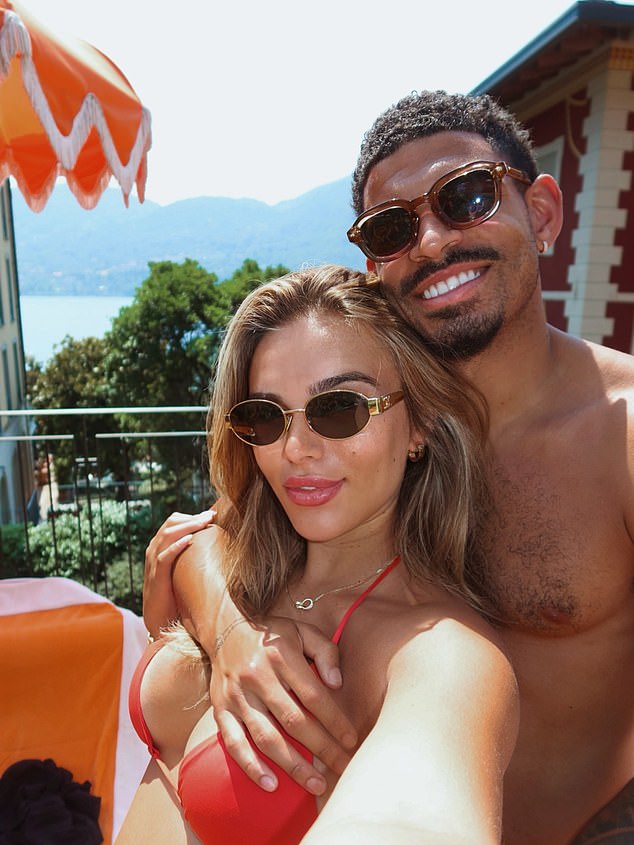 Nottingham Forest have now told Tottenham not to make any further contact with Gibbs-White - pictured last month on holiday with his fiancee Britney De Villiers